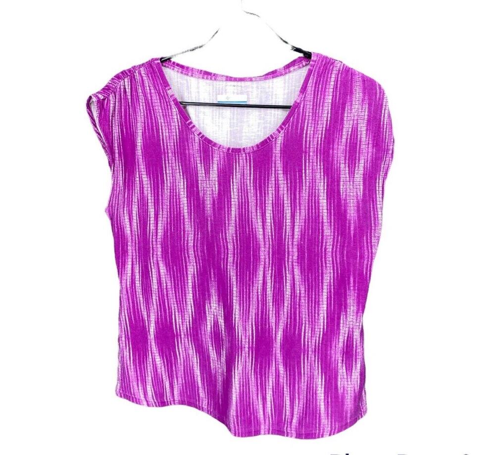 Columbia Women's Cap Sleeve Crew Neck T-Shirt Size Medium Purple Abstract Print